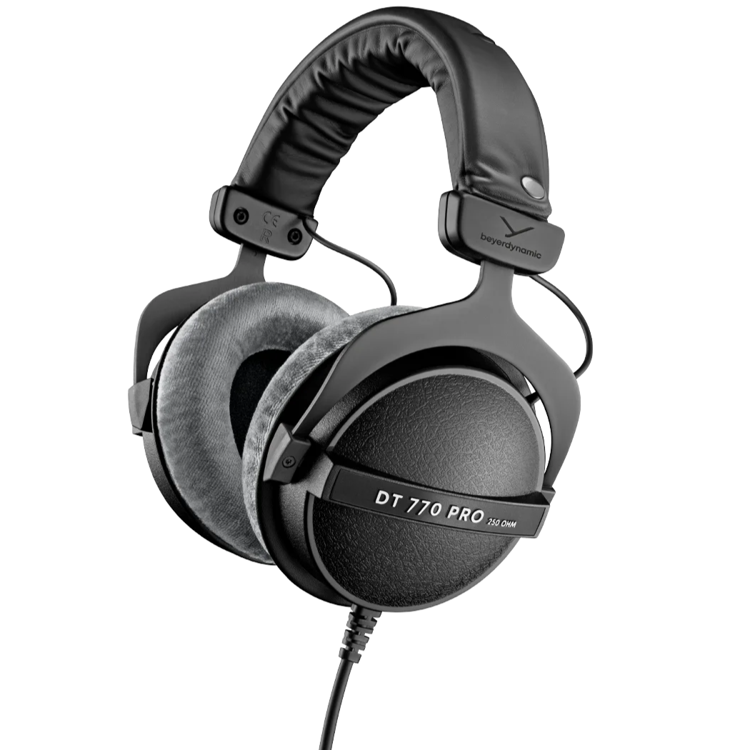 Beyerdynamic DT 770 Pro studio headphones with 250 ohm impedance, black over-ear design, and padded ear cups.