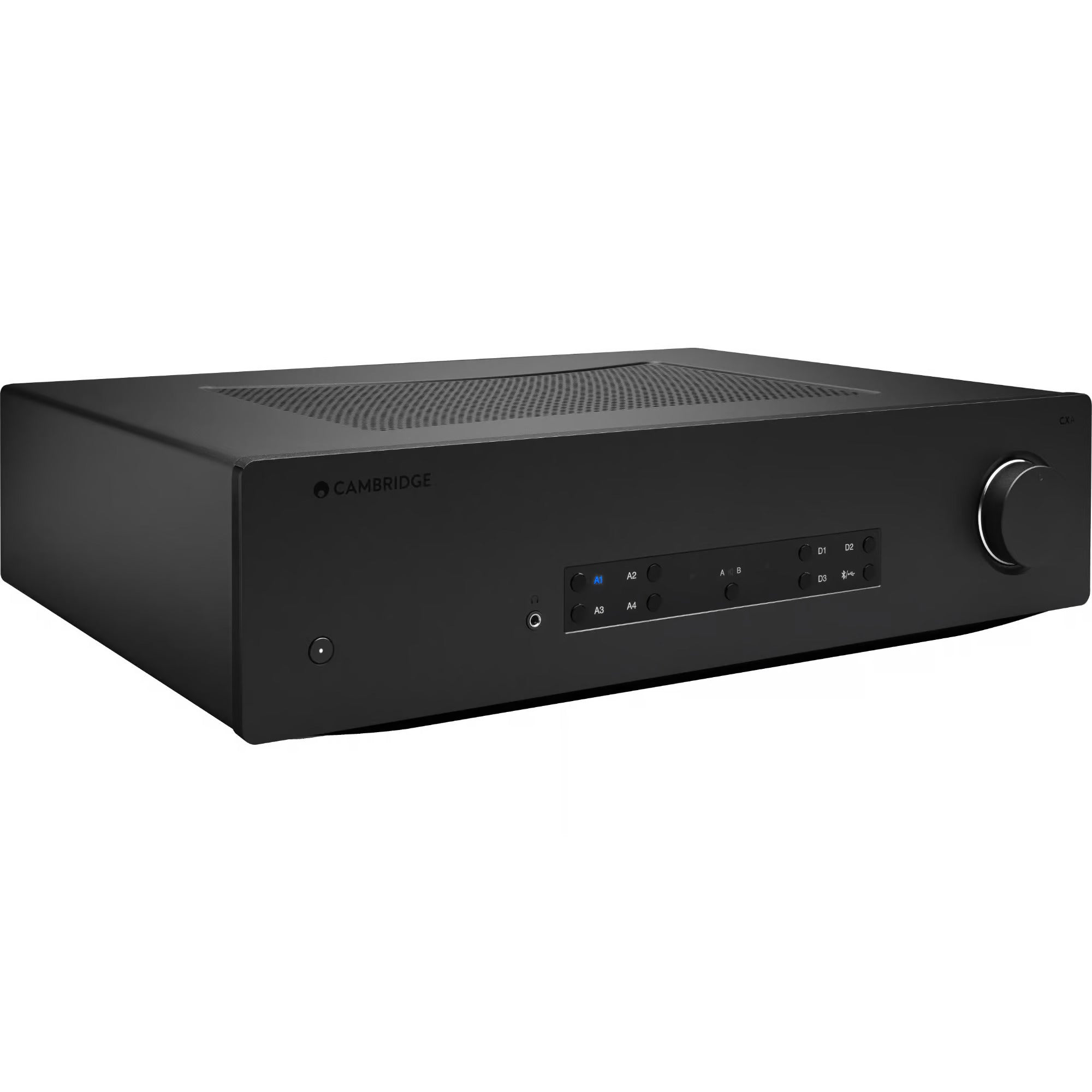Cambridge Audio CXA81 MK2 stereo amplifier with sleek black design, multiple input ports, and digital display on front panel.