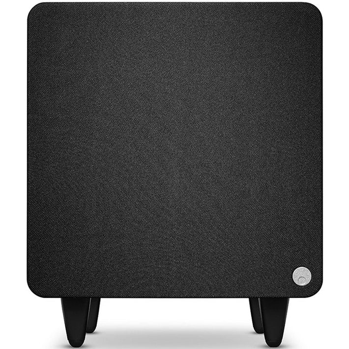 Cambridge Audio MSX Sub 300 subwoofer showing a sleek black design with a sturdy grille and connection panel.