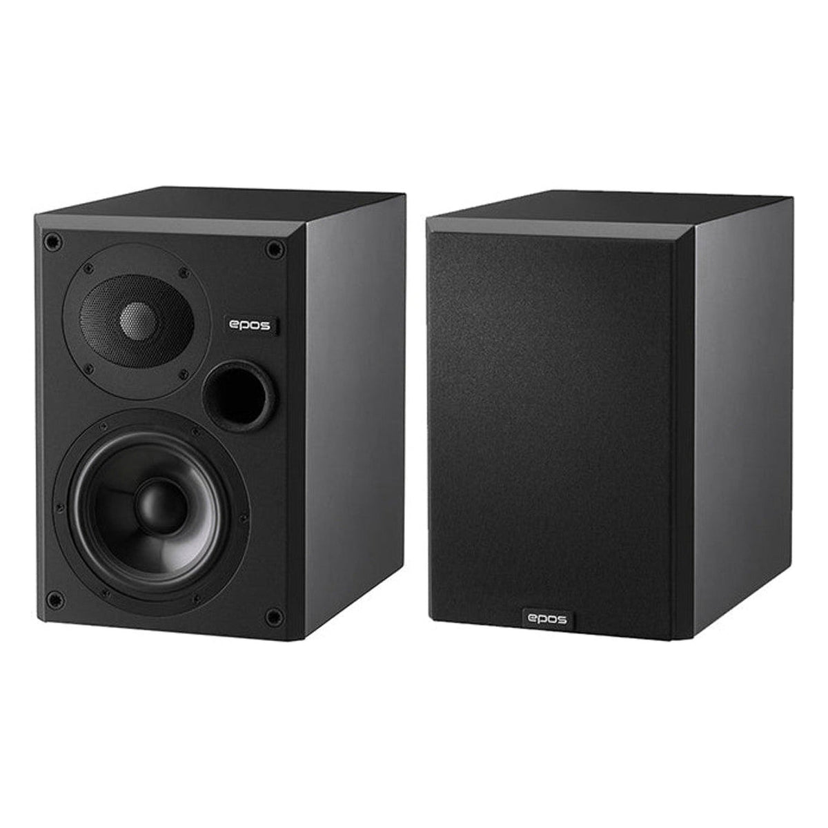 Epos ES-7N passive bookshelf speakers with sleek black finish and compact design, ideal for high-quality home audio.