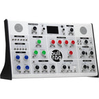 Erica Synths Bullfrog XL desktop synthesizer with multiple knobs and patch points, showcasing its compact modular design.