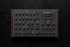 Erica Synths Steampipe desktop synthesizer, black, top view.