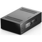 Eversolo AMP-F8 power amplifier, front angled view with dual VU meters