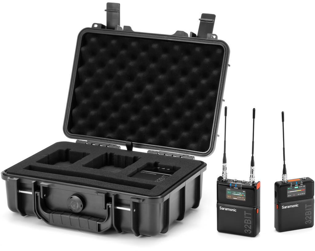 Saramonic K9 professional wireless microphone system with compact receiver and transmitter for high-quality audio recording.