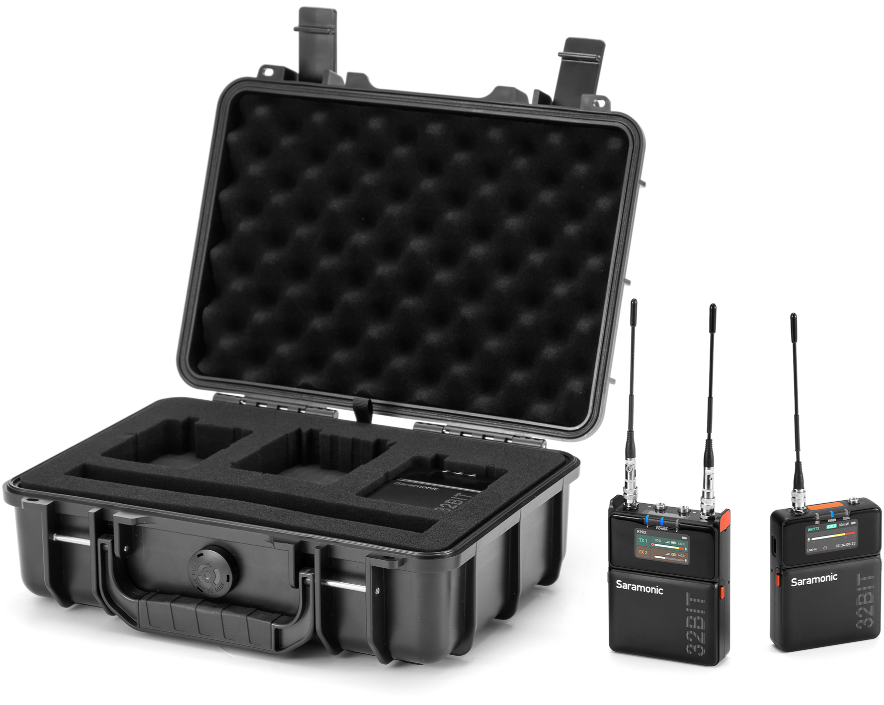 Saramonic K9 professional wireless microphone system with compact receiver and transmitter for high-quality audio recording.