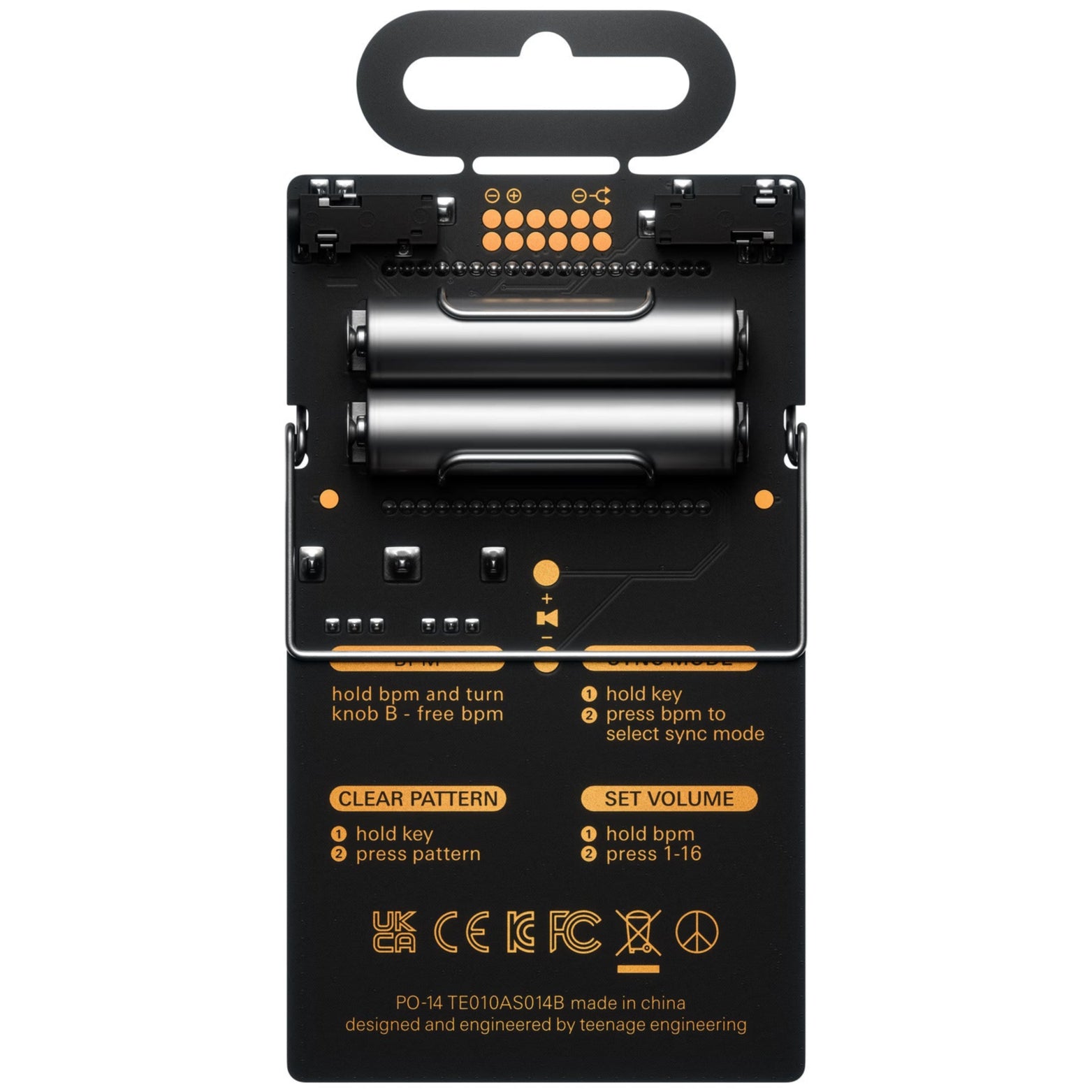 Teenage Engineering PO-14 Sub pocket synthesizer gadget showing its compact design with colorful step sequencer buttons.