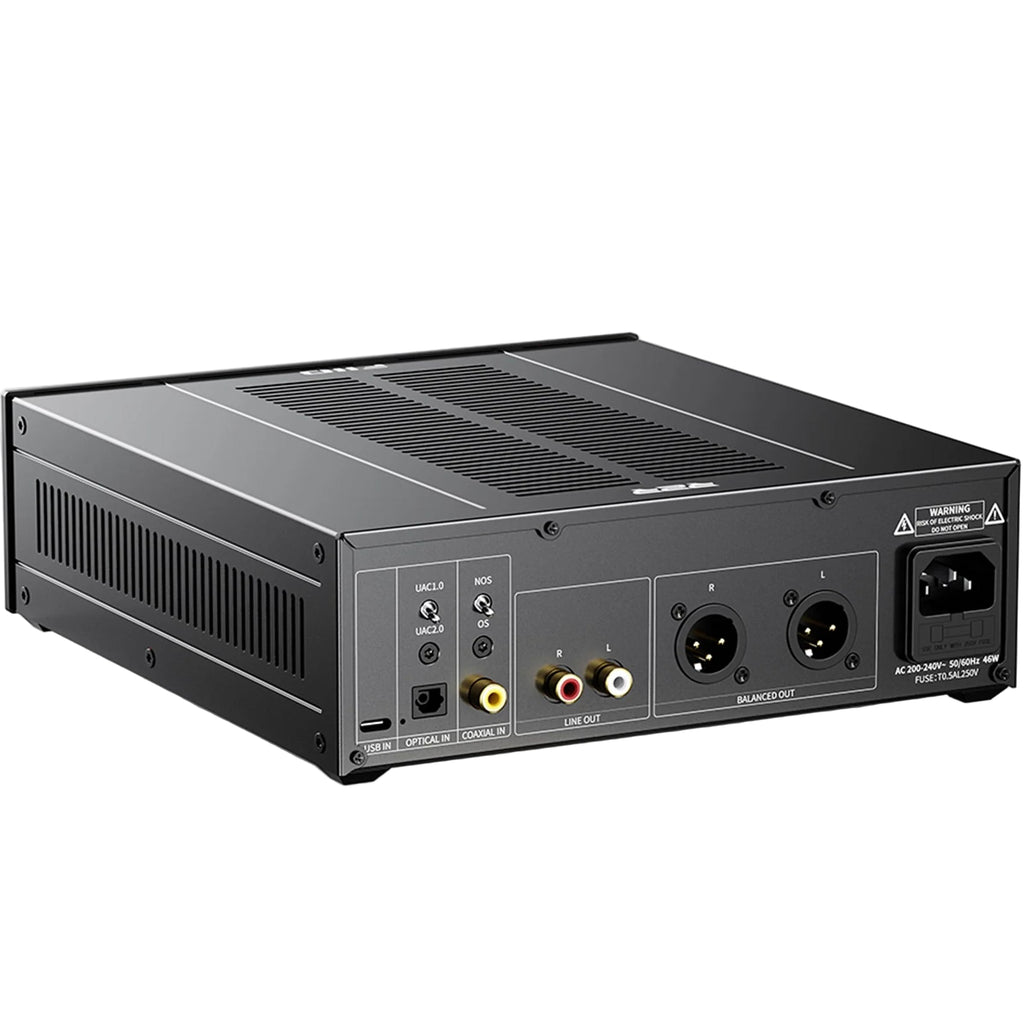 FiiO Warmer R2R headphone preamp device with multiple knobs and ports for high-quality audio amplification.