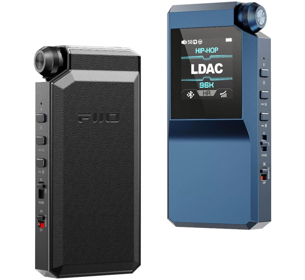 FiiO BTR17 portable headphone amplifier and DAC with ES9069Q2 chip, black device with buttons and connectivity ports.