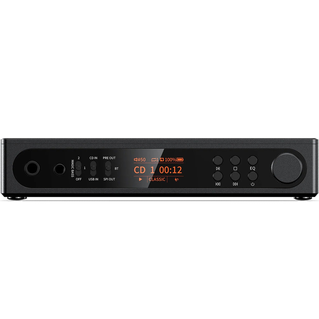 FiiO DM15 R2R portable Bluetooth CD player in black with a sleek compact design and digital display