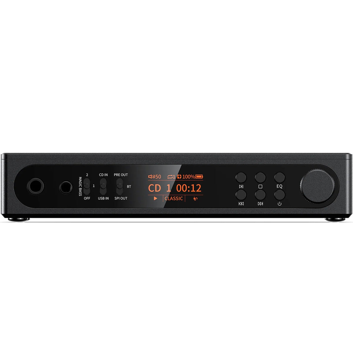 FiiO DM15 R2R portable Bluetooth CD player in black with a sleek compact design and digital display