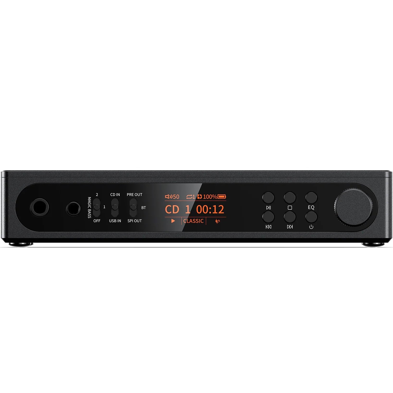 FiiO DM15 R2R portable Bluetooth CD player in black with a sleek compact design and digital display
