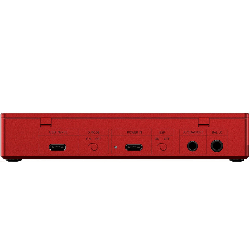 FiiO DM15 R2R portable Bluetooth CD player in red, showcasing its compact design and control buttons on the front panel.