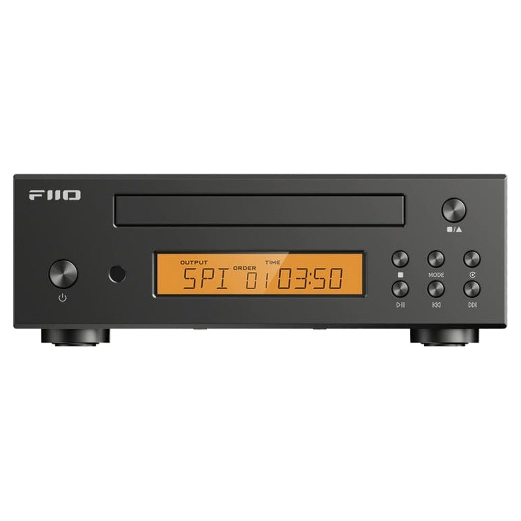 FiiO DP11 black front panel with amber LCD display and CD tray