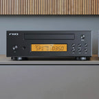 FiiO DP11 CD player in black on a living-room sideboard