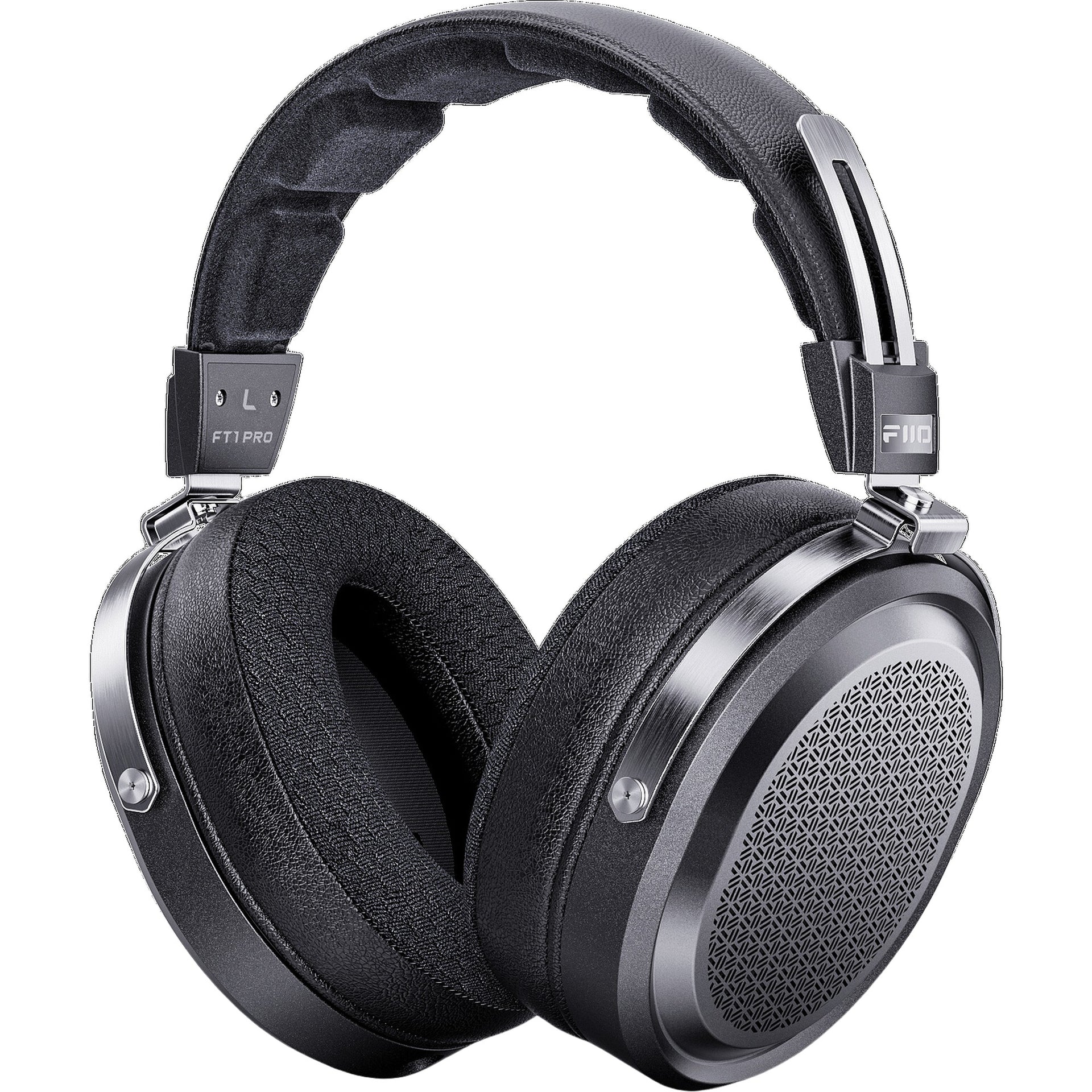 FiiO FT1 Pro wired headphones in black with sleek over-ear design and adjustable headband for comfortable listening.