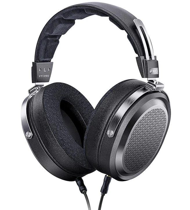 FiiO FT1 Pro wired headphones with open flat diaphragm design and in-ear fit, featuring sleek black earphones with silver accents.