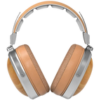 FiiO FT1 closed-back over-ear headphones with walnut wood cups, in silver