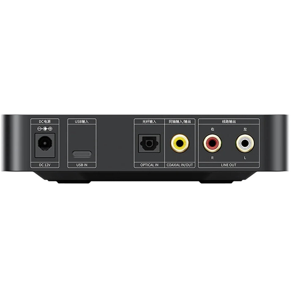 FiiO K11 R2R headphone amplifier and DAC with sleek design, visible controls, and input ports on the front panel.