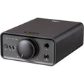 FiiO K7 headphone amplifier and DAC with sleek black design and multiple connection ports for high-quality audio.