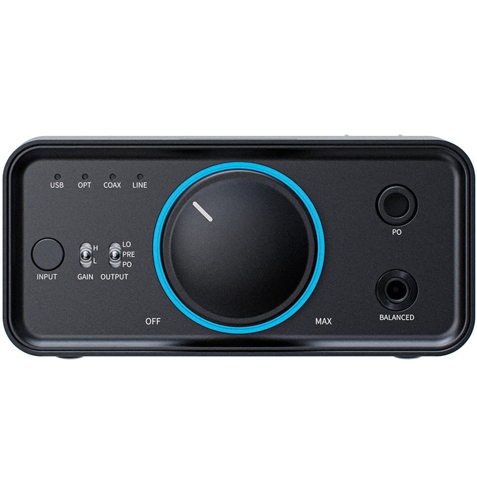 FiiO K7 headphone amplifier and DAC device with multiple input ports and control buttons, silver finish, on a white background.