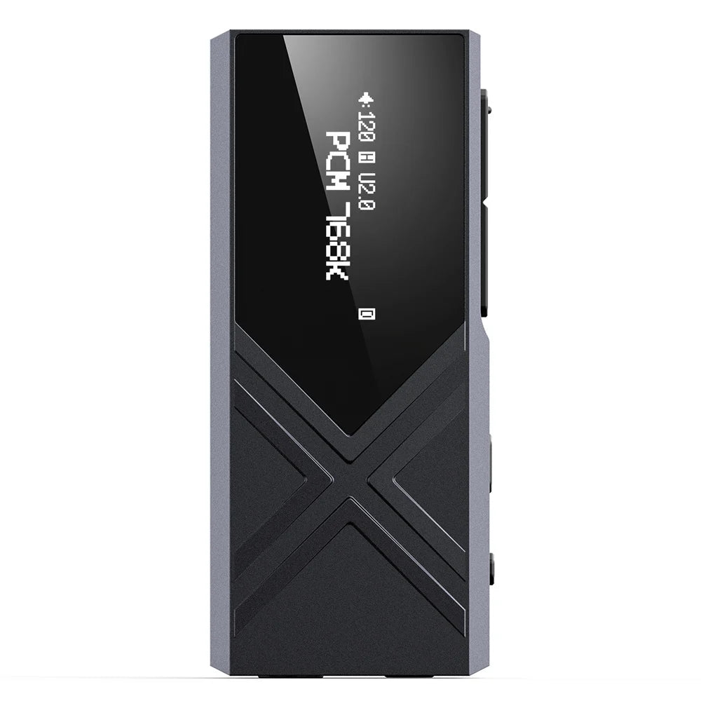 FiiO KA17 headphone amplifier and DAC with sleek black design and visible input/output ports on the front.