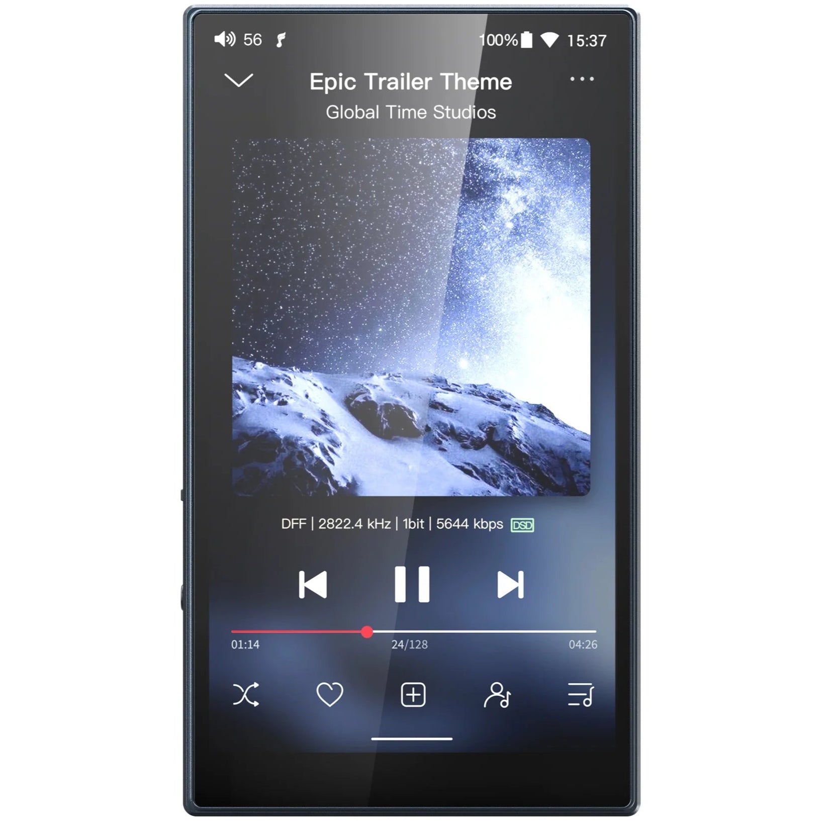 FiiO M21 portable music player with sleek design, touchscreen display, and control buttons for high-quality audio playback.