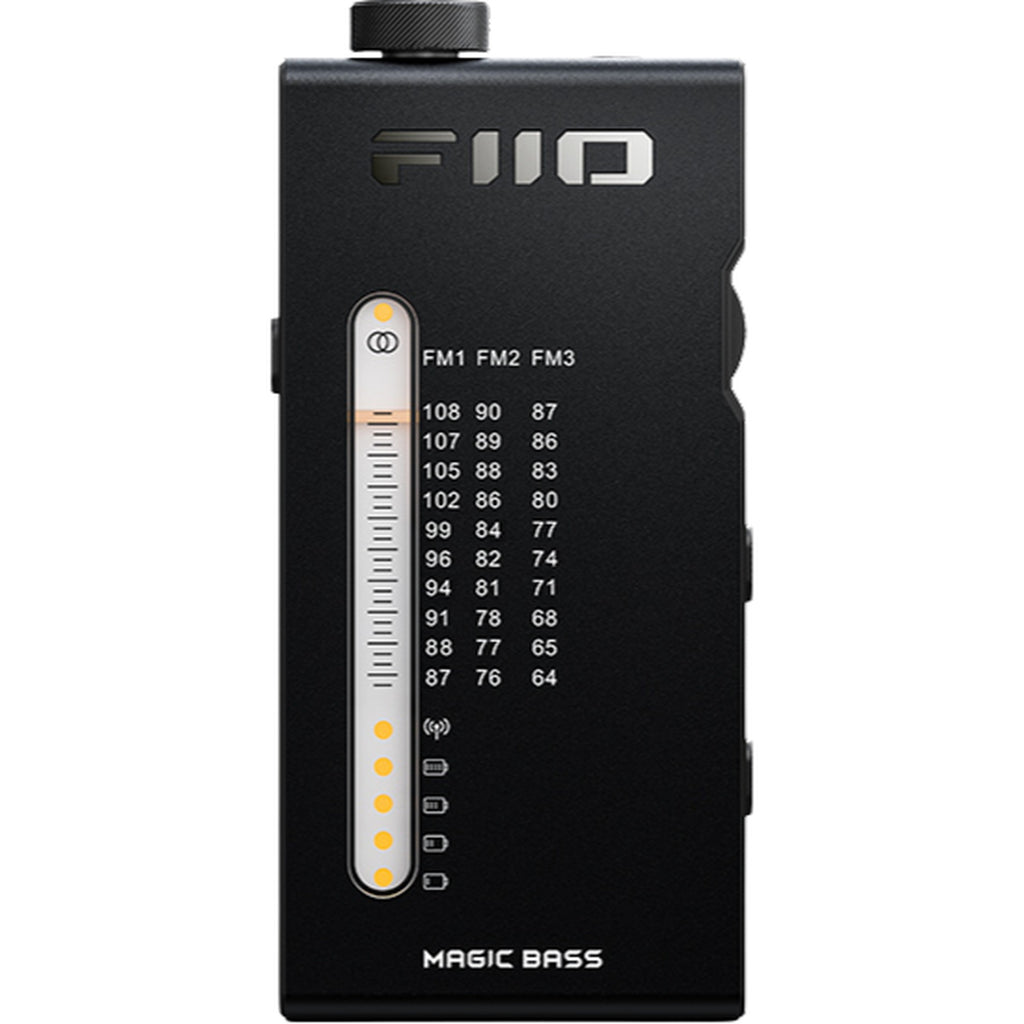 FiiO RR11 portable radio with digital display and sleek design, showcasing its modern look and control buttons.