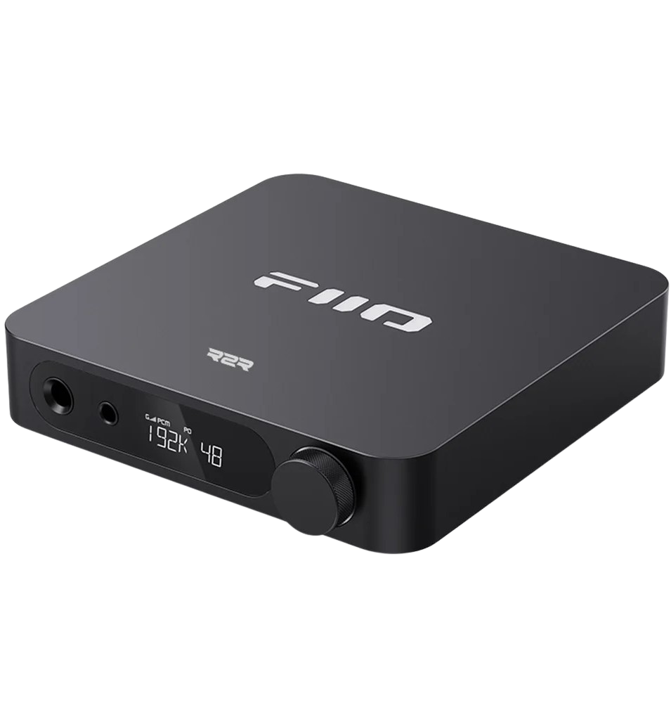FiiO K11 R2R headphone amplifier and DAC, featuring sleek design and digital/analog connectivity options.