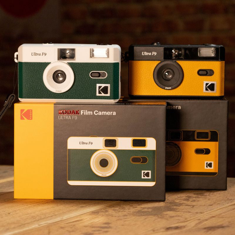 Kodak Ultra F9 reusable instant camera with built-in flash, compact and lightweight for easy photography.