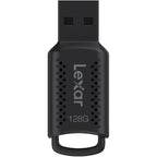 Lexar JumpDrive V400 USB 3.0 flash drive with blue plastic casing and silver connector on a white background.