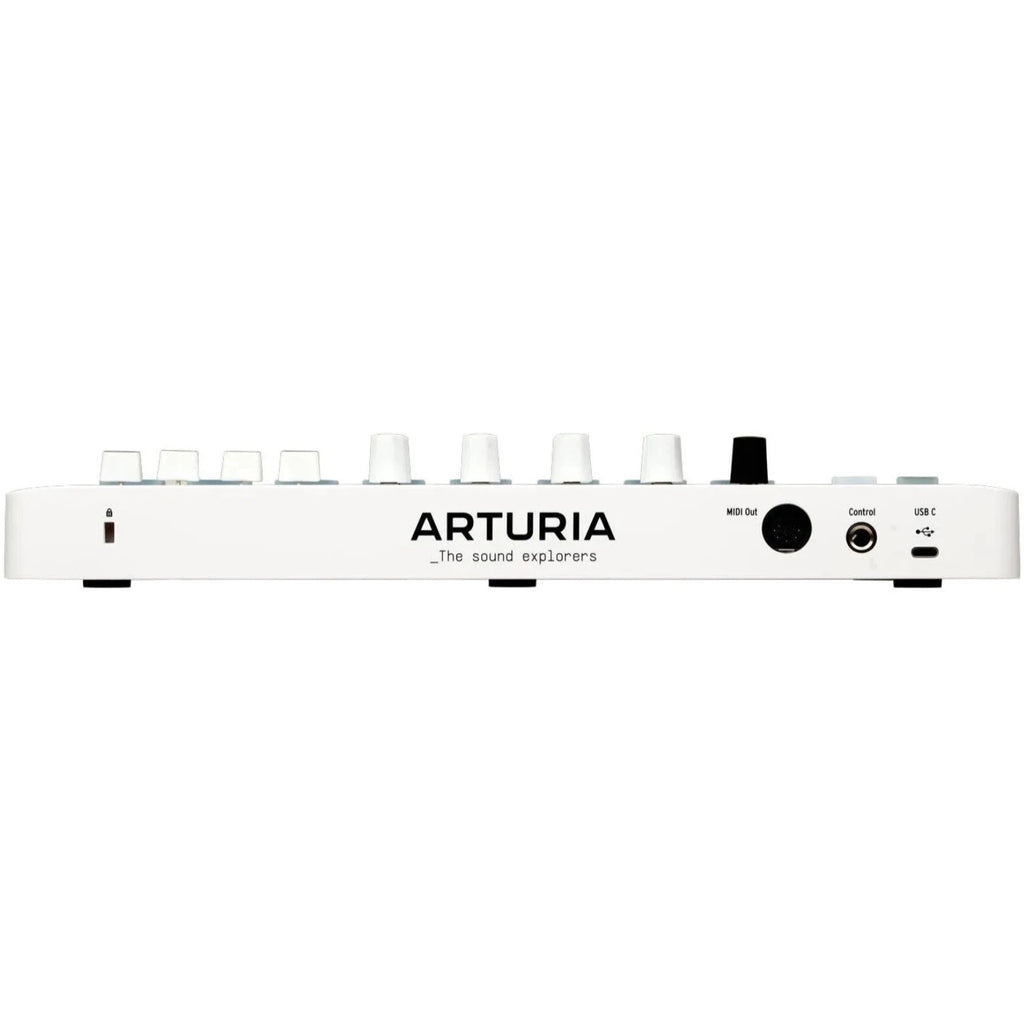 Arturia MiniLab 3 MIDI keyboard with 25 keys, control knobs, and pads displayed on a clean white surface.