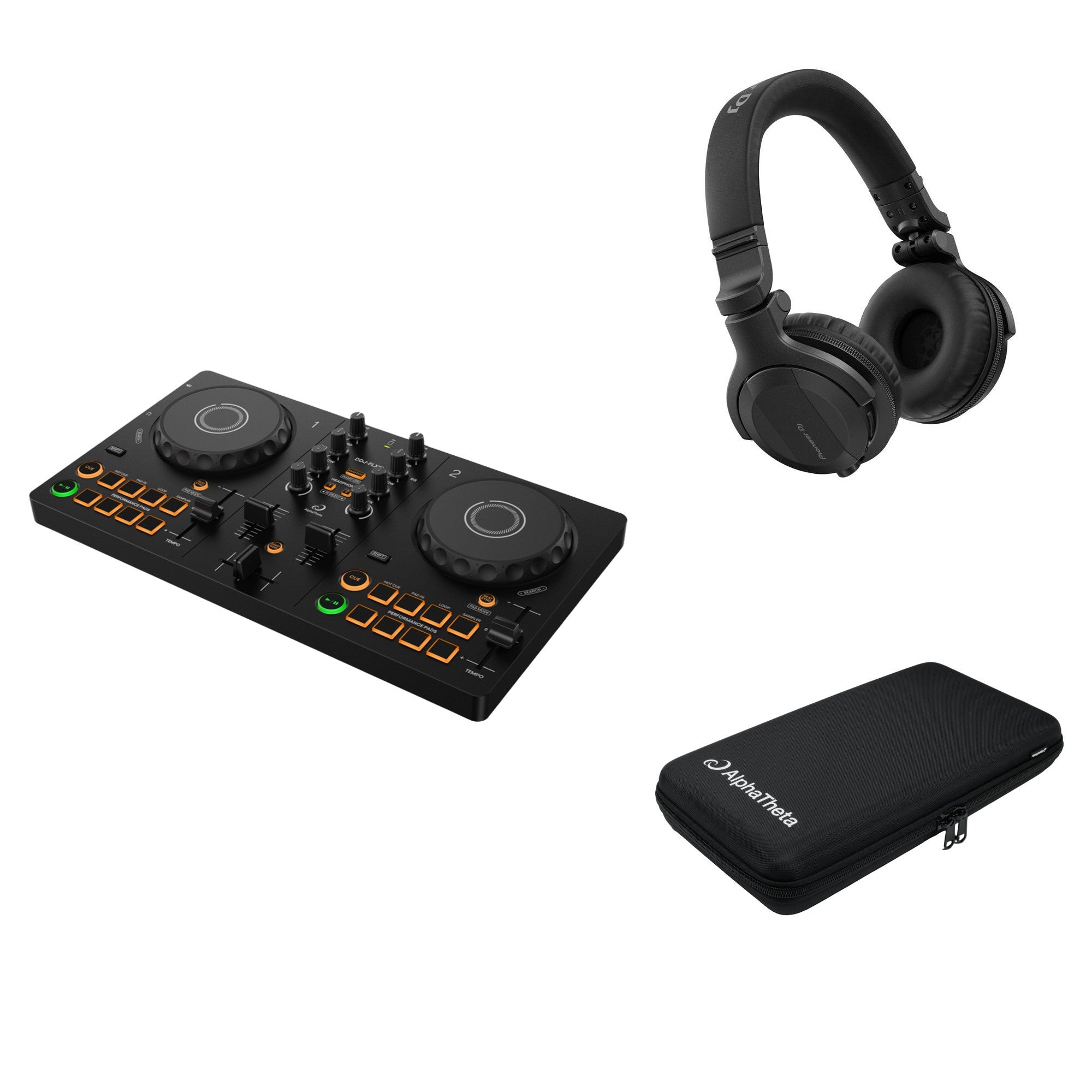 AlphaTheta DDJ-FLX2 mobile DJ bundle with portable controller and accessories for on-the-go mixing and performance.