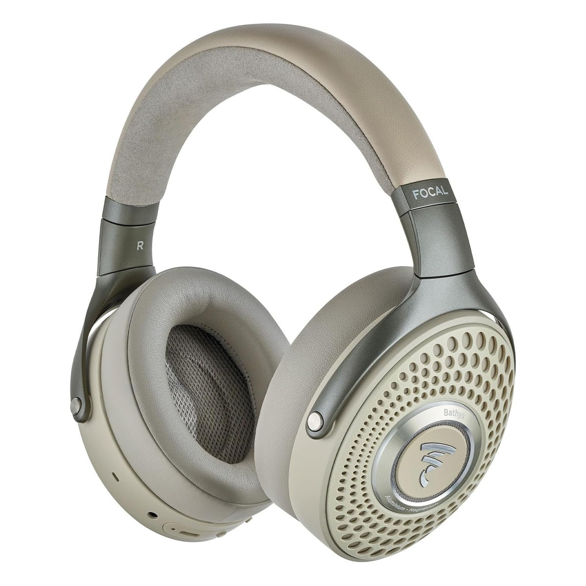 Focal Bathys wireless headphones with over-ear design and black cushioned ear cups, featuring control buttons on the ear cups.
