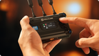 Hollyland Pyro S wireless video transmission system with two units, compact design, and antenna for professional video streaming.