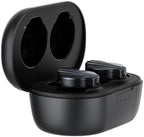 FiiO FW5 wireless in-ear headphones with sleek black earbuds and charging case, designed for high-quality audio and comfortable fit.