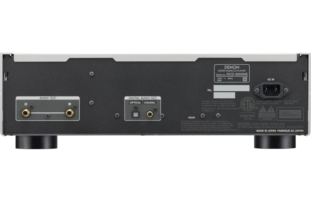 Denon DCD-3000NE CD player with sleek black design and front-loading disc tray, showcasing premium audio equipment.