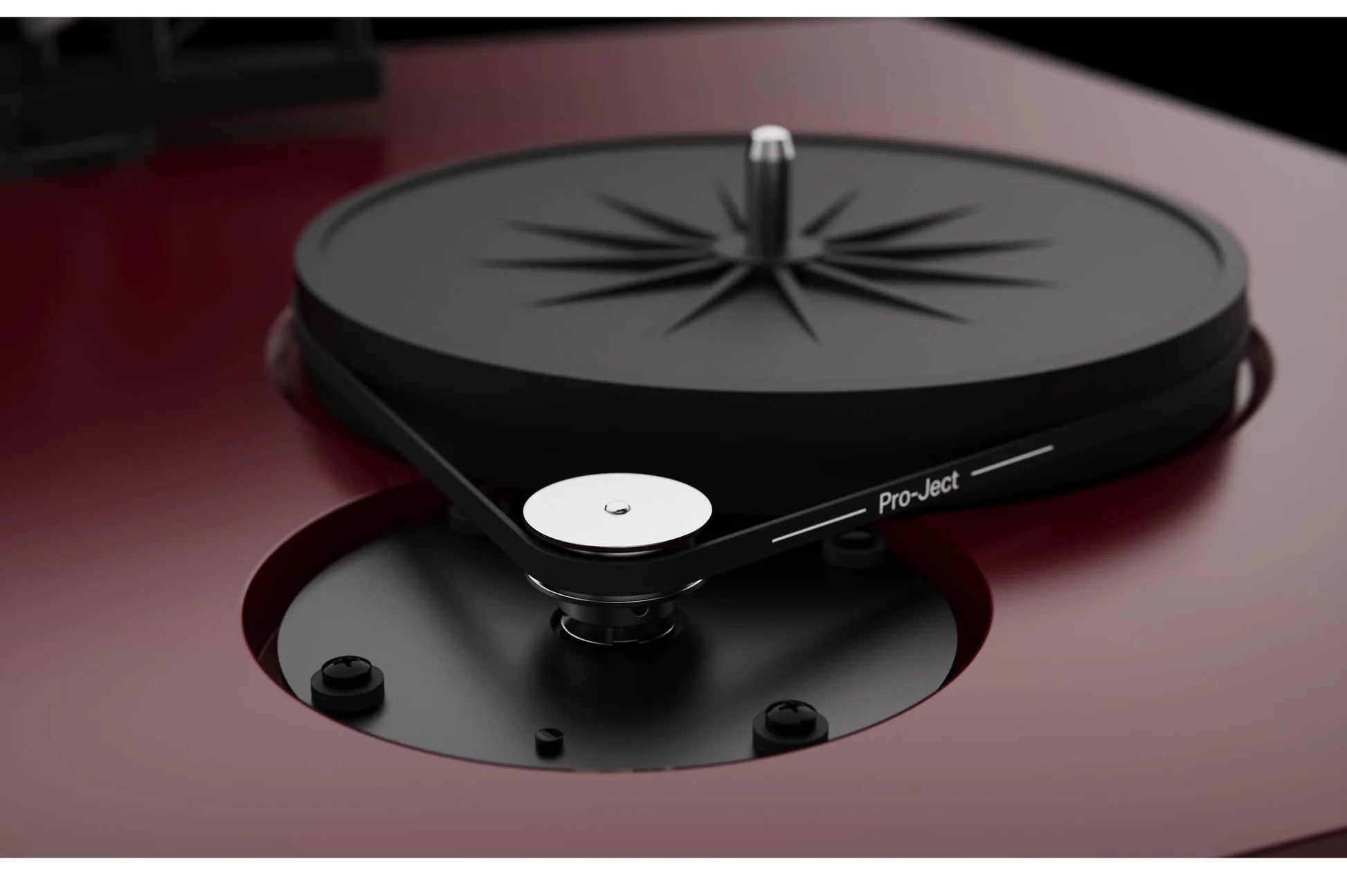 Pro-Ject Debut EVO 2 turntable with sleek black finish, tonearm, and stylus, designed for high-quality vinyl playback.