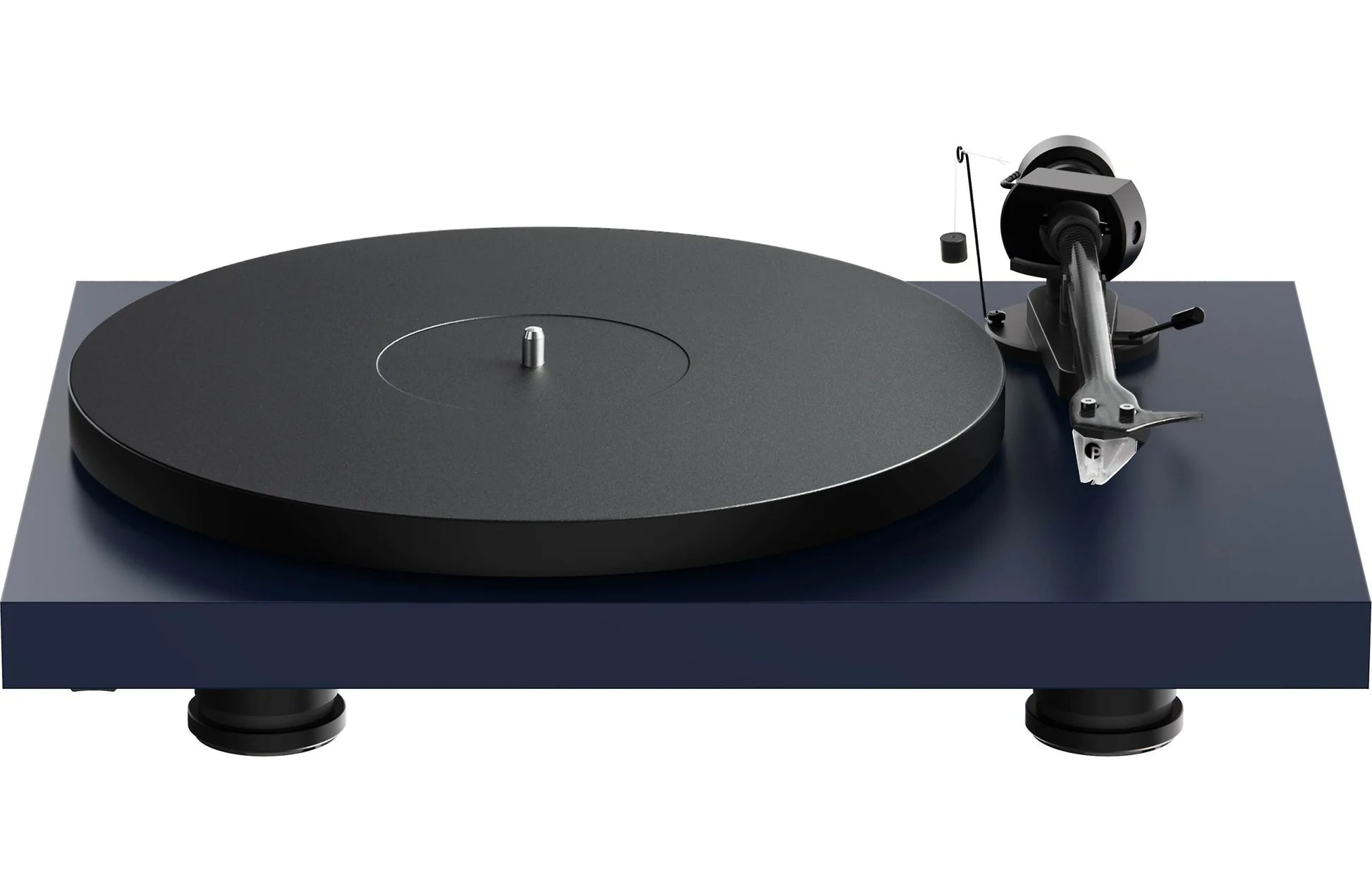 Pro-Ject Debut EVO 2 turntable with sleek silver tonearm and platter, showcasing modern design and high-quality audio components.