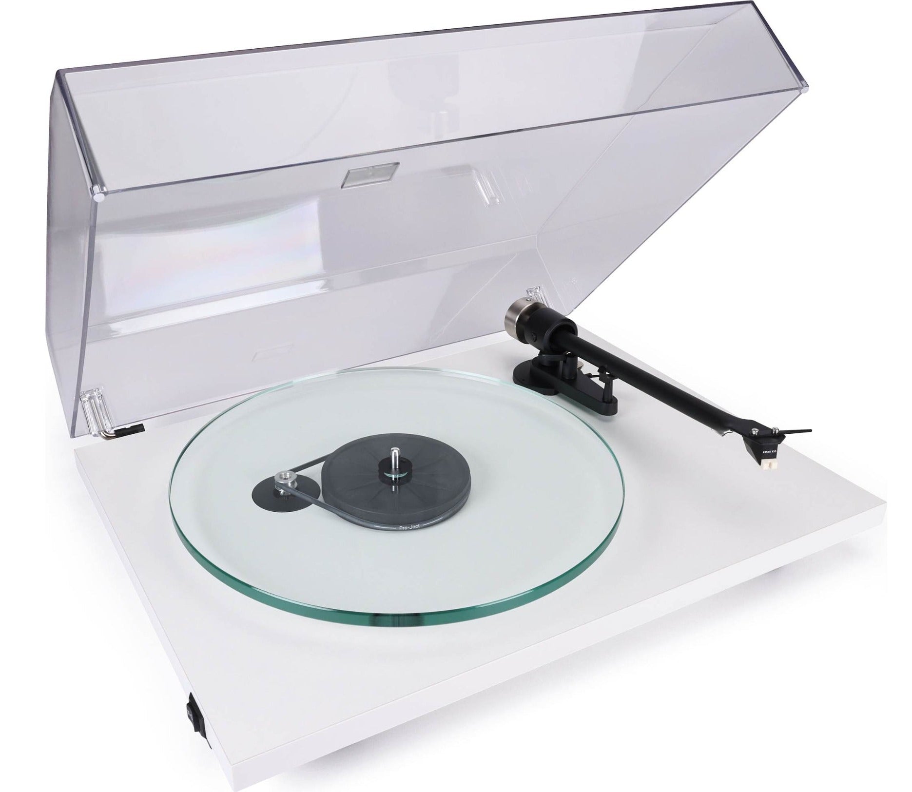 Pro-Ject T2 Super Phono turntable with sleek design and tonearm, showcasing its high-quality build and modern appearance.