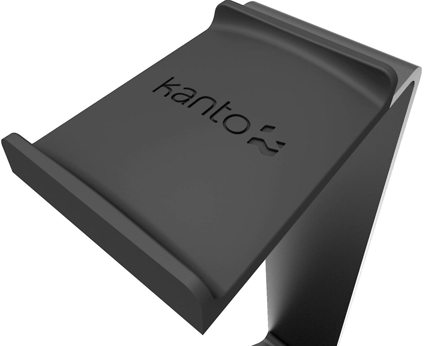 Kanto Audio H1 headphone stand with sleek black design and curved support for organizing headphones.