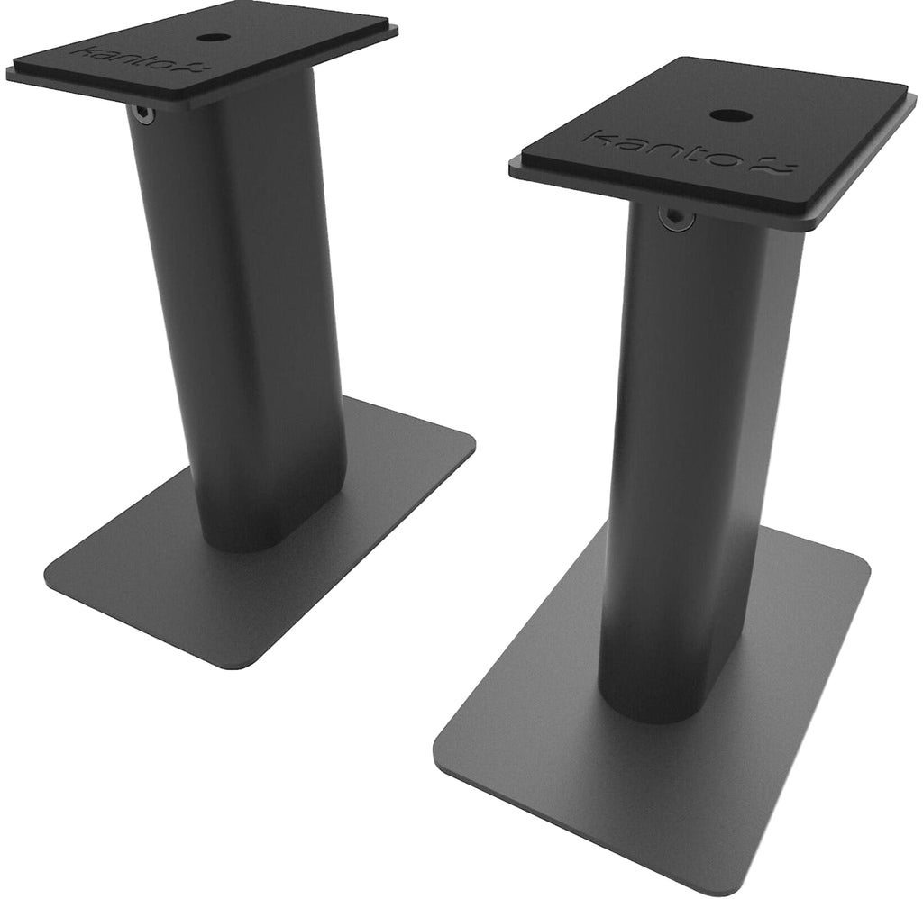 Kanto Audio SP9 9-inch desktop speaker stands supporting speakers for optimal placement and stability.
