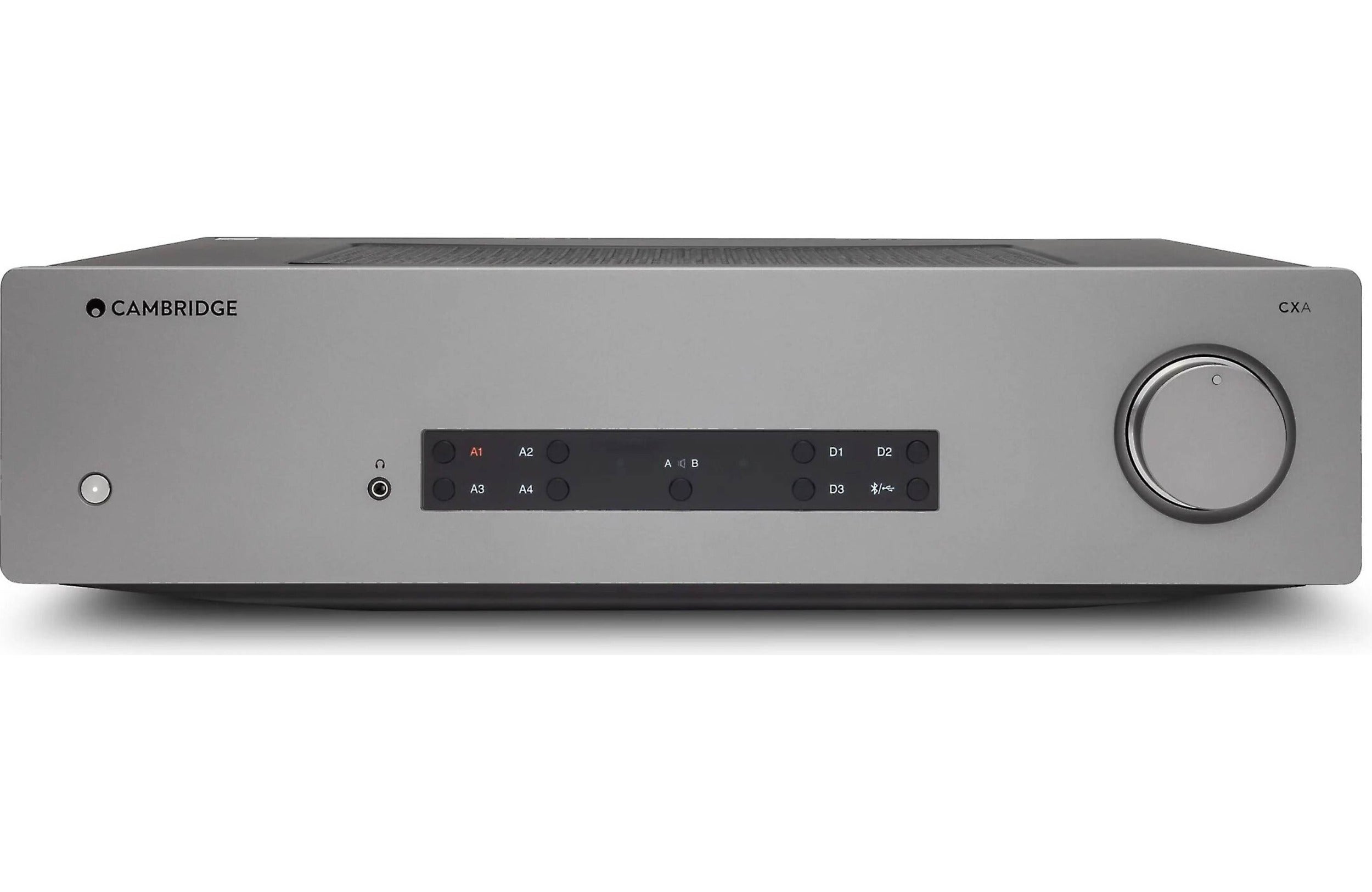 Cambridge Audio CXA81 MK2 stereo amplifier with sleek black finish and front control knobs, high-quality audio equipment.