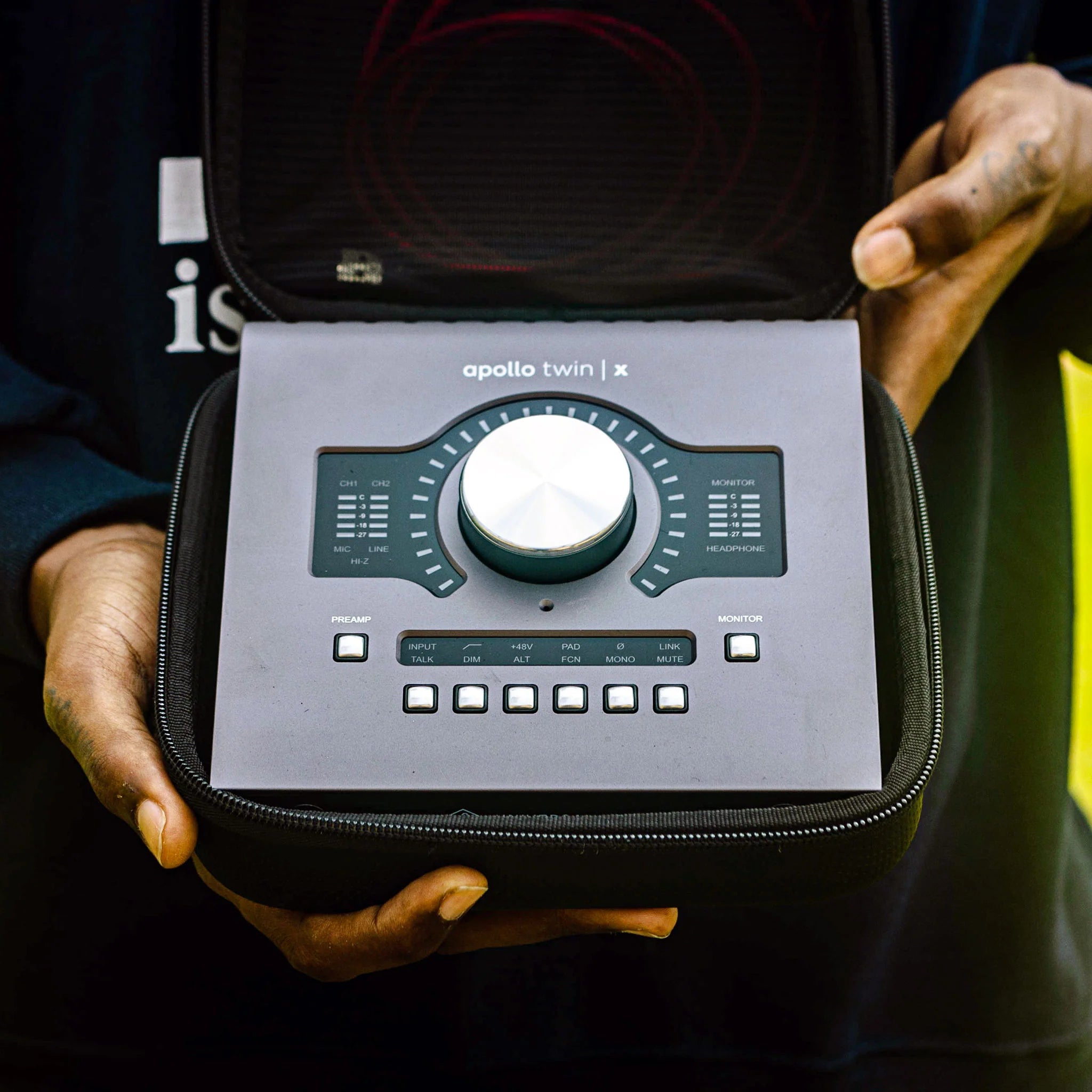Analog Cases Glide case for Universal Audio Apollo Twin, showing padded exterior and secure zipper closure for studio protection.