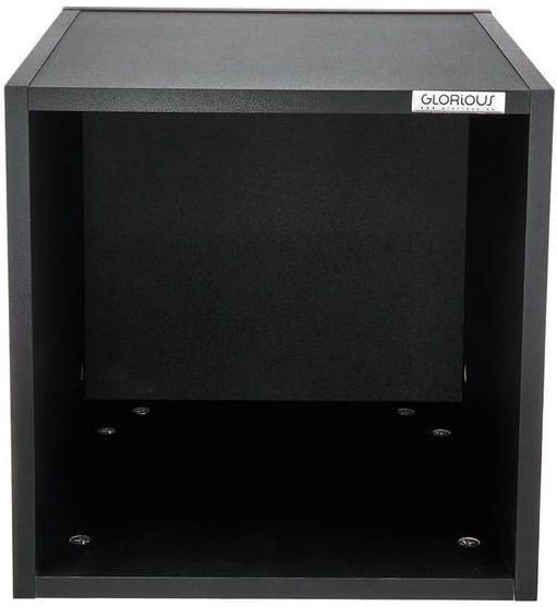 Glorious Record Box 110 DJ table with sturdy wooden surface and metal frame, designed for vinyl record storage and DJ setup.