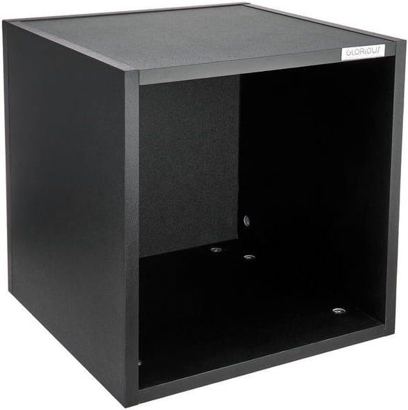 Glorious Record Box 110 DJ table with sturdy wooden surface and metal legs, ideal for vinyl record storage and DJ setup.