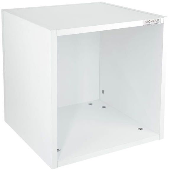 White Glorious Record Box 110 DJ table with sturdy construction and sleek design, ideal for organizing and playing vinyl records.
