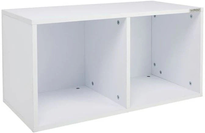 Glorious Record Box 230 DJ table and furniture in white, with sturdy construction and sleek design for vinyl record storage.
