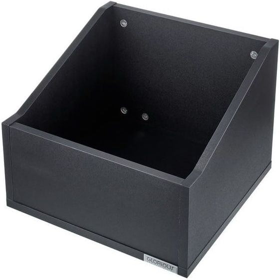 Glorious Record Box Advanced 110 DJ table with sleek black finish and sturdy construction for vinyl record storage and DJ setup.