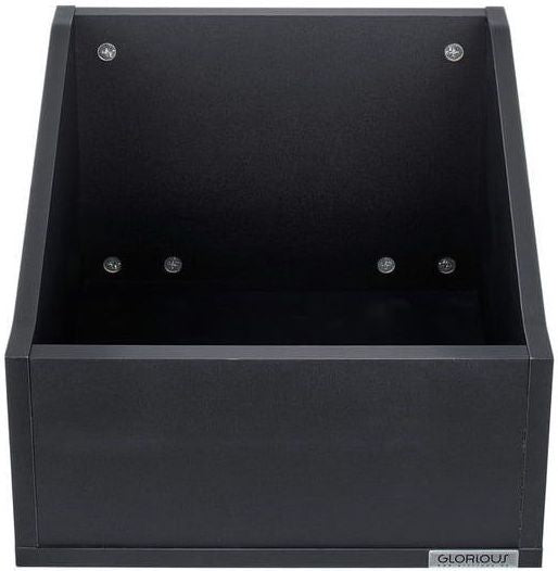 Glorious Record Box Advanced 110 DJ table with sturdy wooden construction and sleek black finish, designed for vinyl record storage.