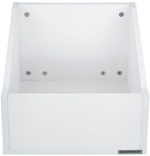 Glorious Record Box Advanced 110 DJ table with white finish, sturdy construction, and spacious surface for turntables and equipment.